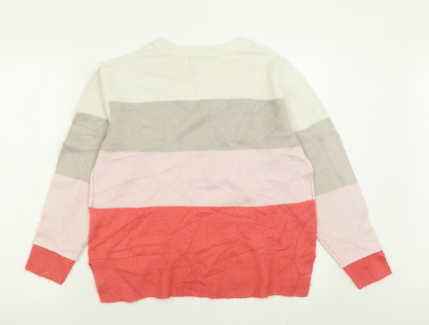 Nutmeg Womens Pink Crew Neck Striped Acrylic Pullover Jumper Size 10
