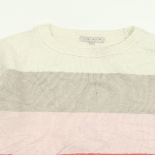 Nutmeg Womens Pink Crew Neck Striped Acrylic Pullover Jumper Size 10