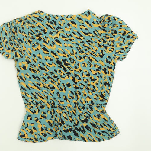 River Island Womens Blue Animal Print Viscose Basic T-Shirt Size 10 V-Neck