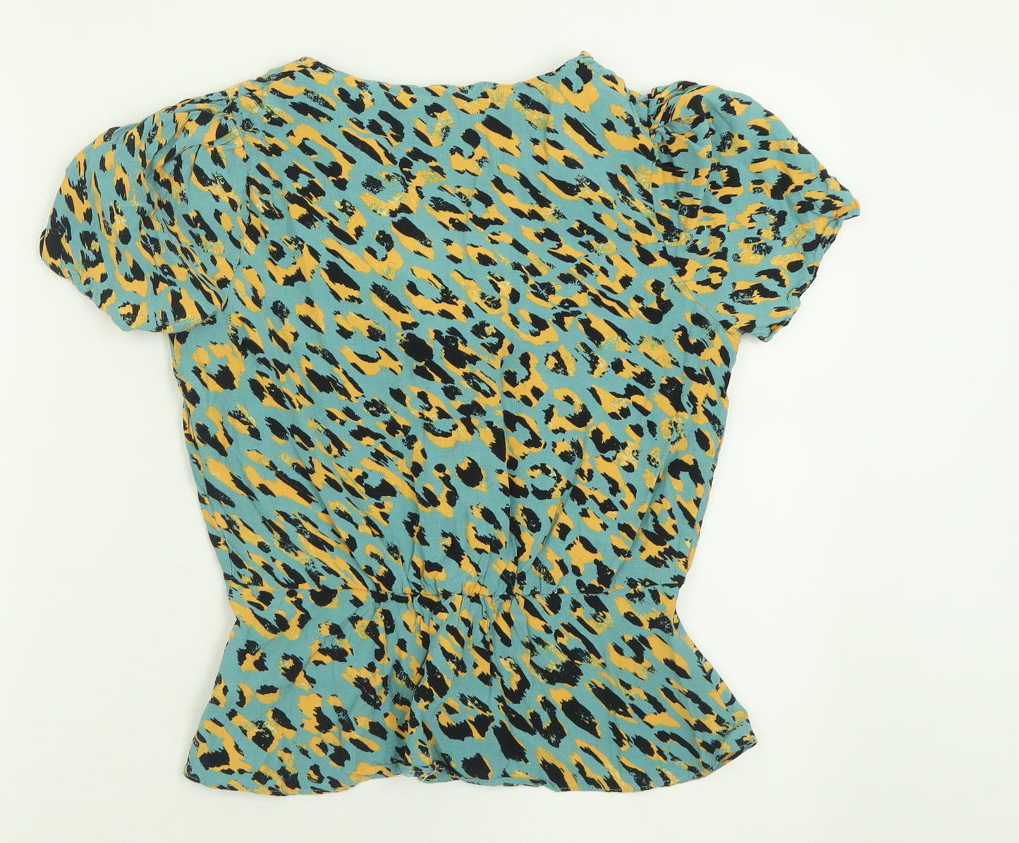 River Island Womens Blue Animal Print Viscose Basic T-Shirt Size 10 V-Neck