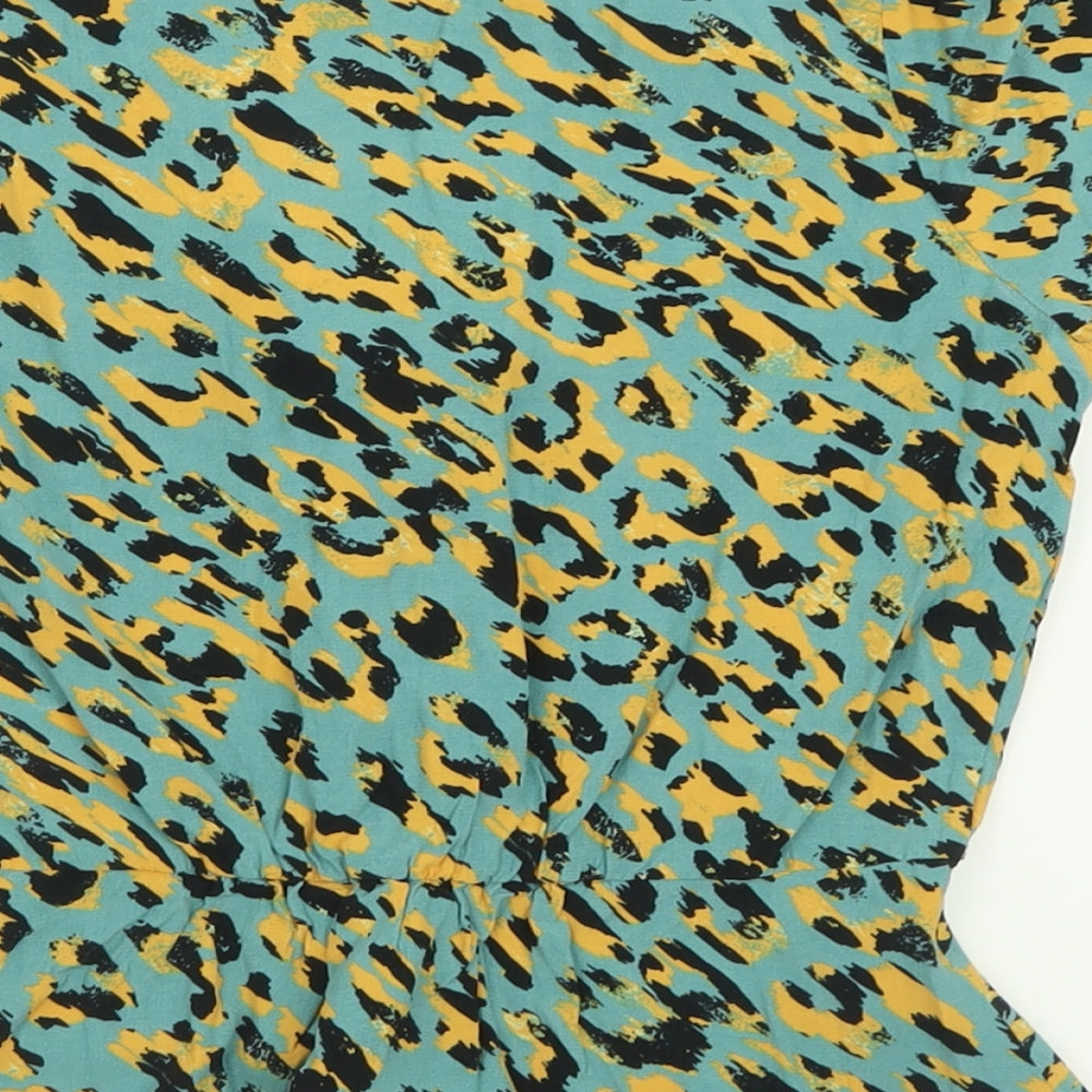 River Island Womens Blue Animal Print Viscose Basic T-Shirt Size 10 V-Neck