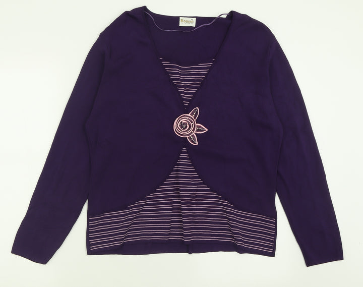 Roman Womens Purple Scoop Neck Striped Viscose Pullover Jumper Size XL