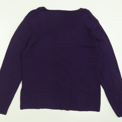 Roman Womens Purple Scoop Neck Striped Viscose Pullover Jumper Size XL