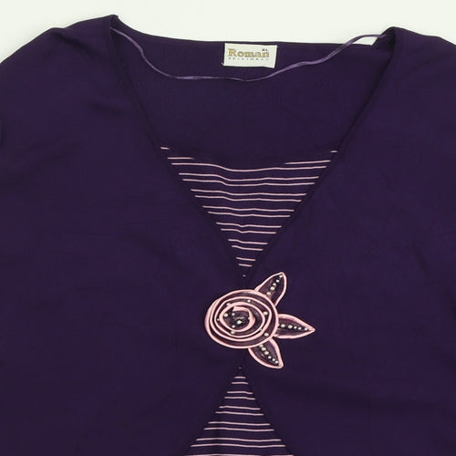 Roman Womens Purple Scoop Neck Striped Viscose Pullover Jumper Size XL