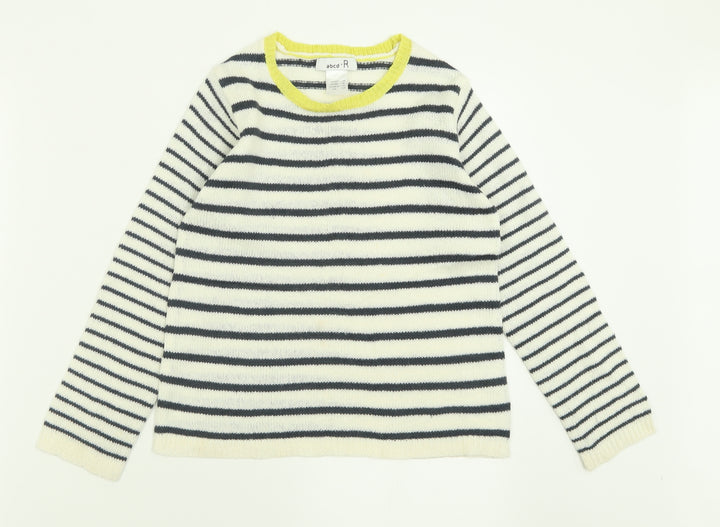 Abcd R Boys White Crew Neck Striped Acrylic Pullover Jumper Size 10 Years  Pullover