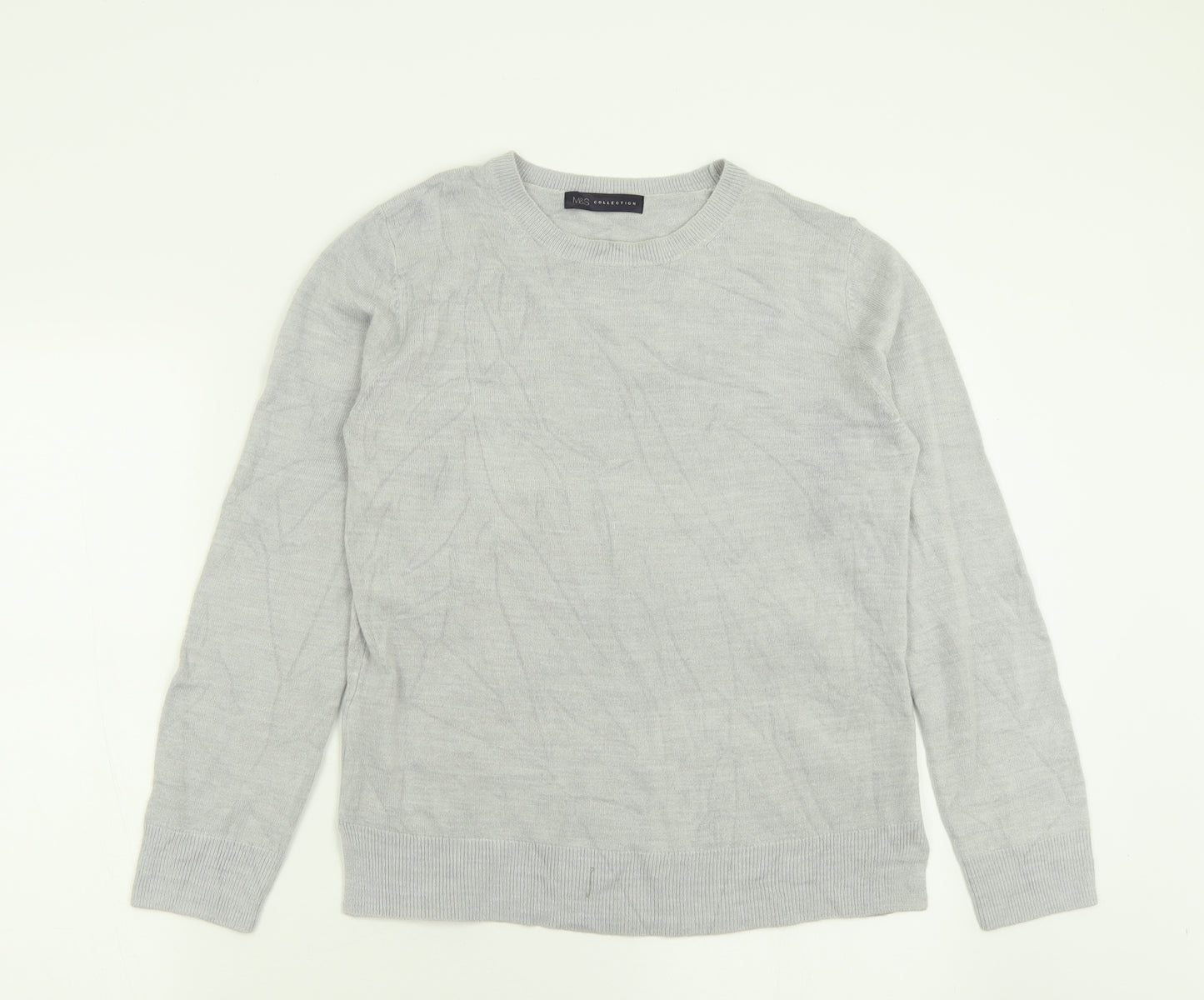 Marks and Spencer Womens Grey Crew Neck  Acrylic Pullover Jumper Size 12
