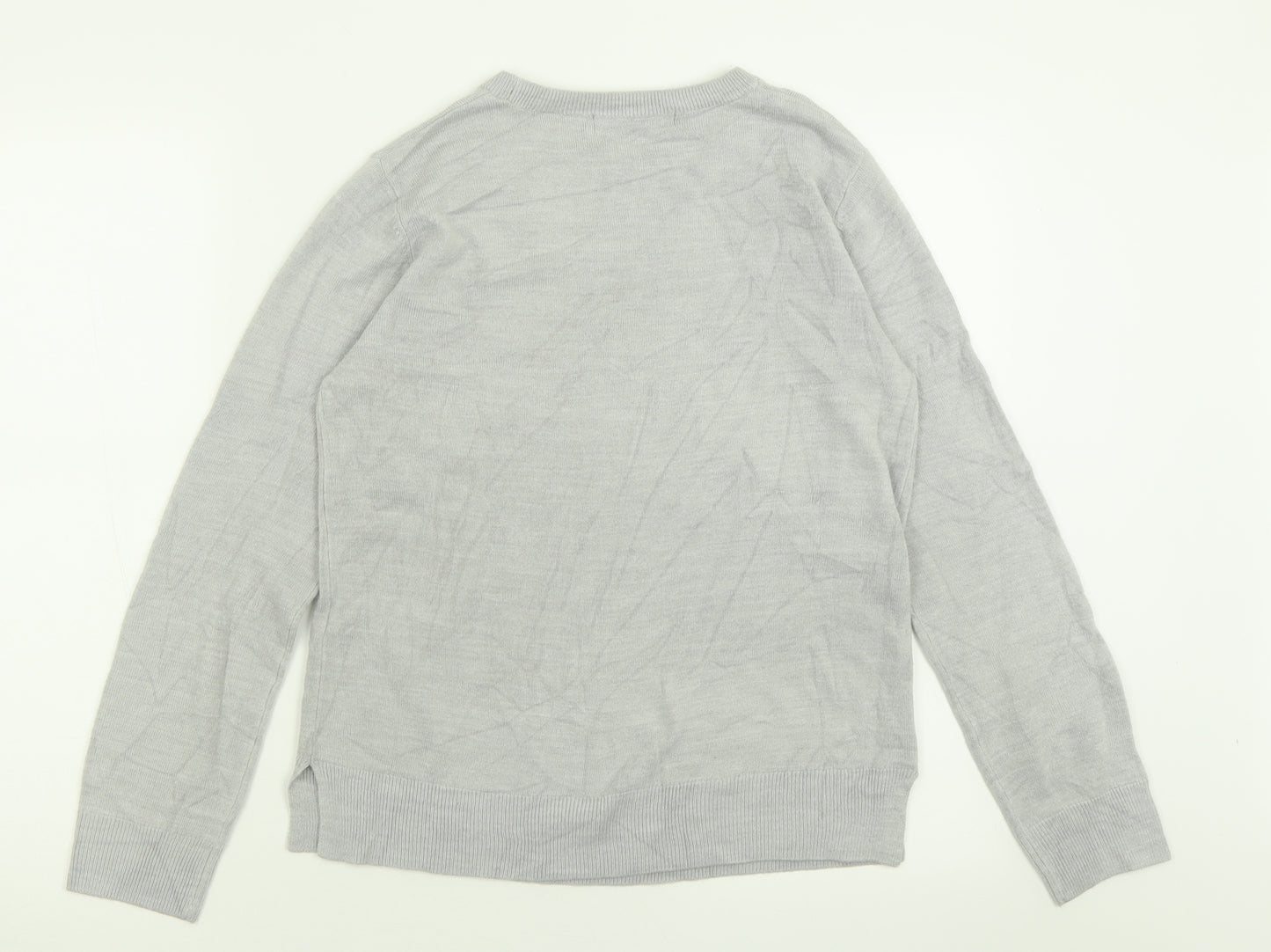 Marks and Spencer Womens Grey Crew Neck  Acrylic Pullover Jumper Size 12