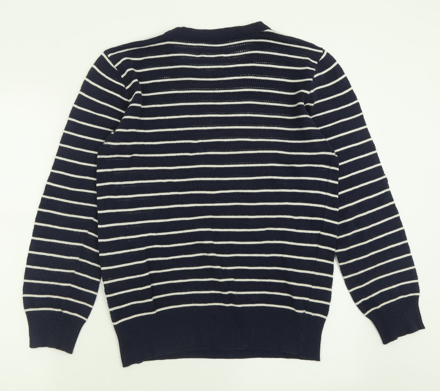 Fredrick Anderson Womens Blue Crew Neck Striped Cotton Pullover Jumper Size M