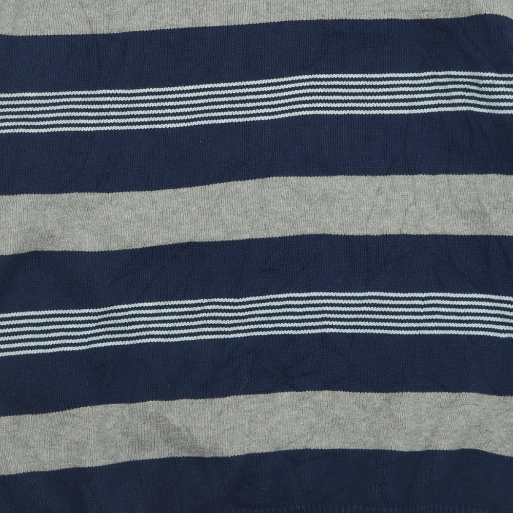 Maine Mens Blue Crew Neck Striped Cotton Pullover Jumper Size L
