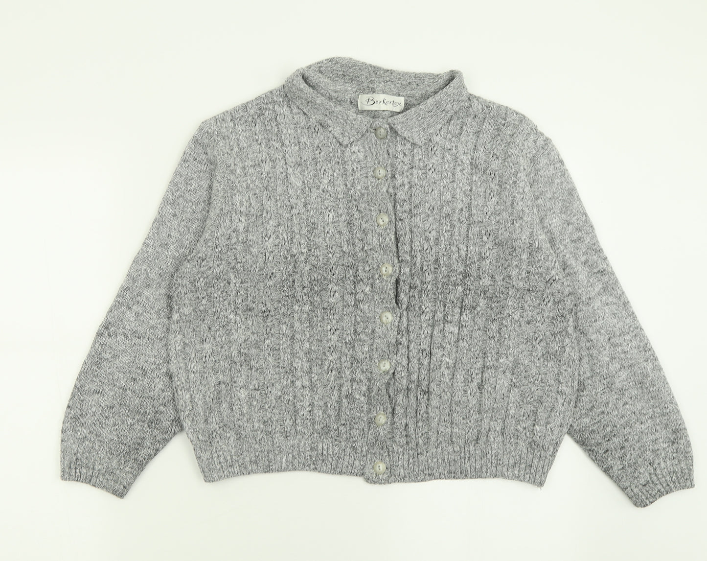 Berkertex Womens Grey Collared  Acrylic Cardigan Jumper Size 18