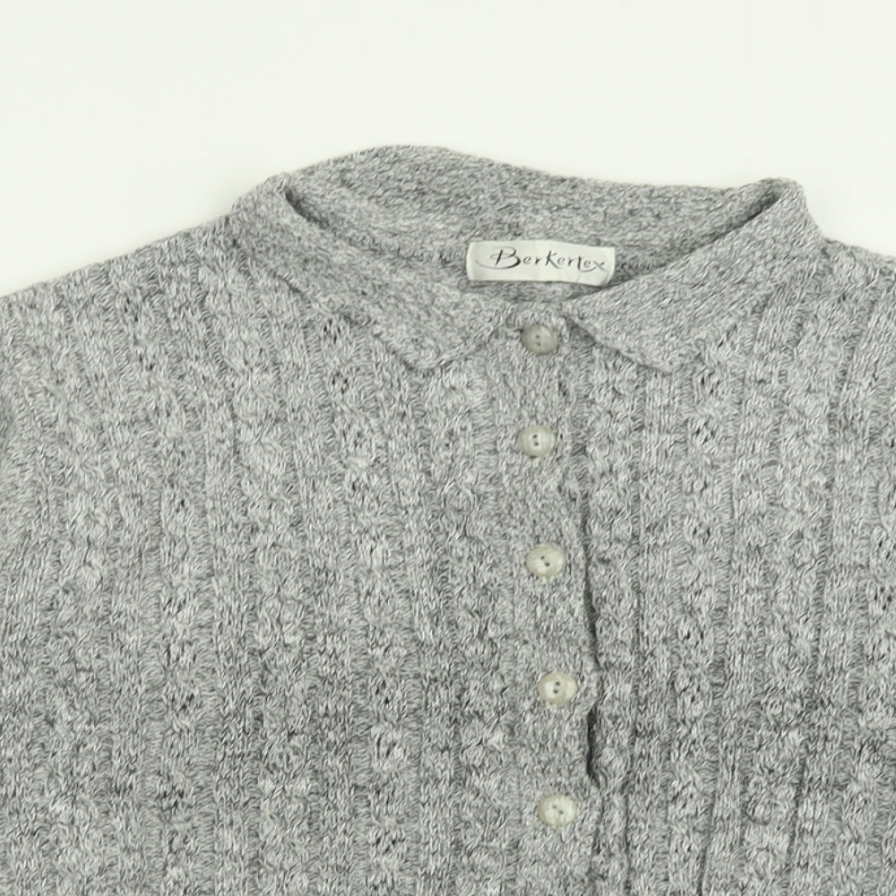 Berkertex Womens Grey Collared  Acrylic Cardigan Jumper Size 18