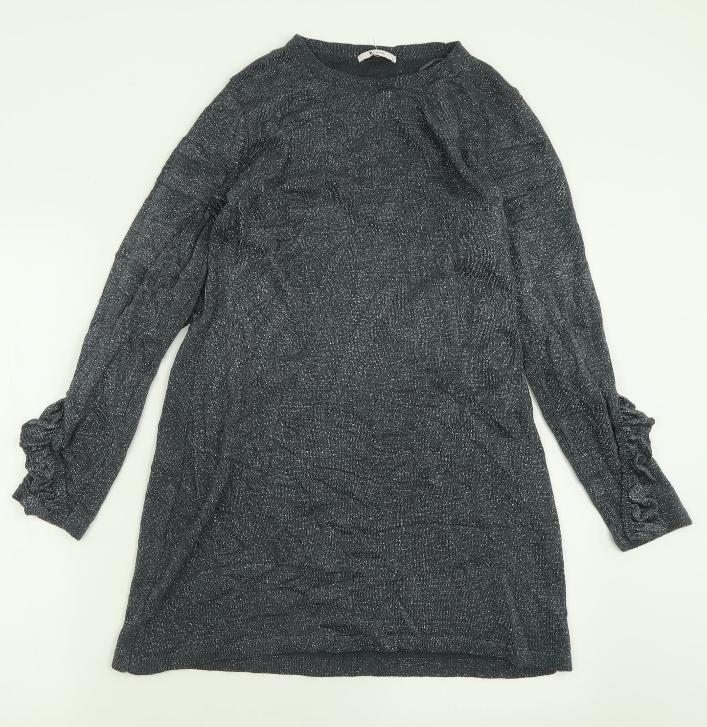 TU Womens Silver  Acrylic Tunic T-Shirt Size 8 Crew Neck - Frill sleeve