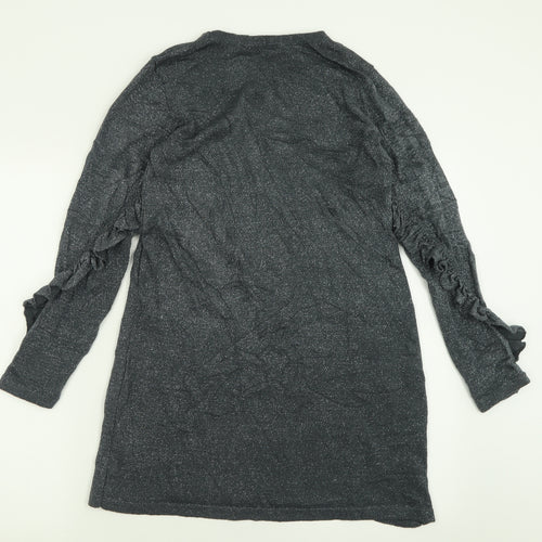 TU Womens Silver  Acrylic Tunic T-Shirt Size 8 Crew Neck - Frill sleeve