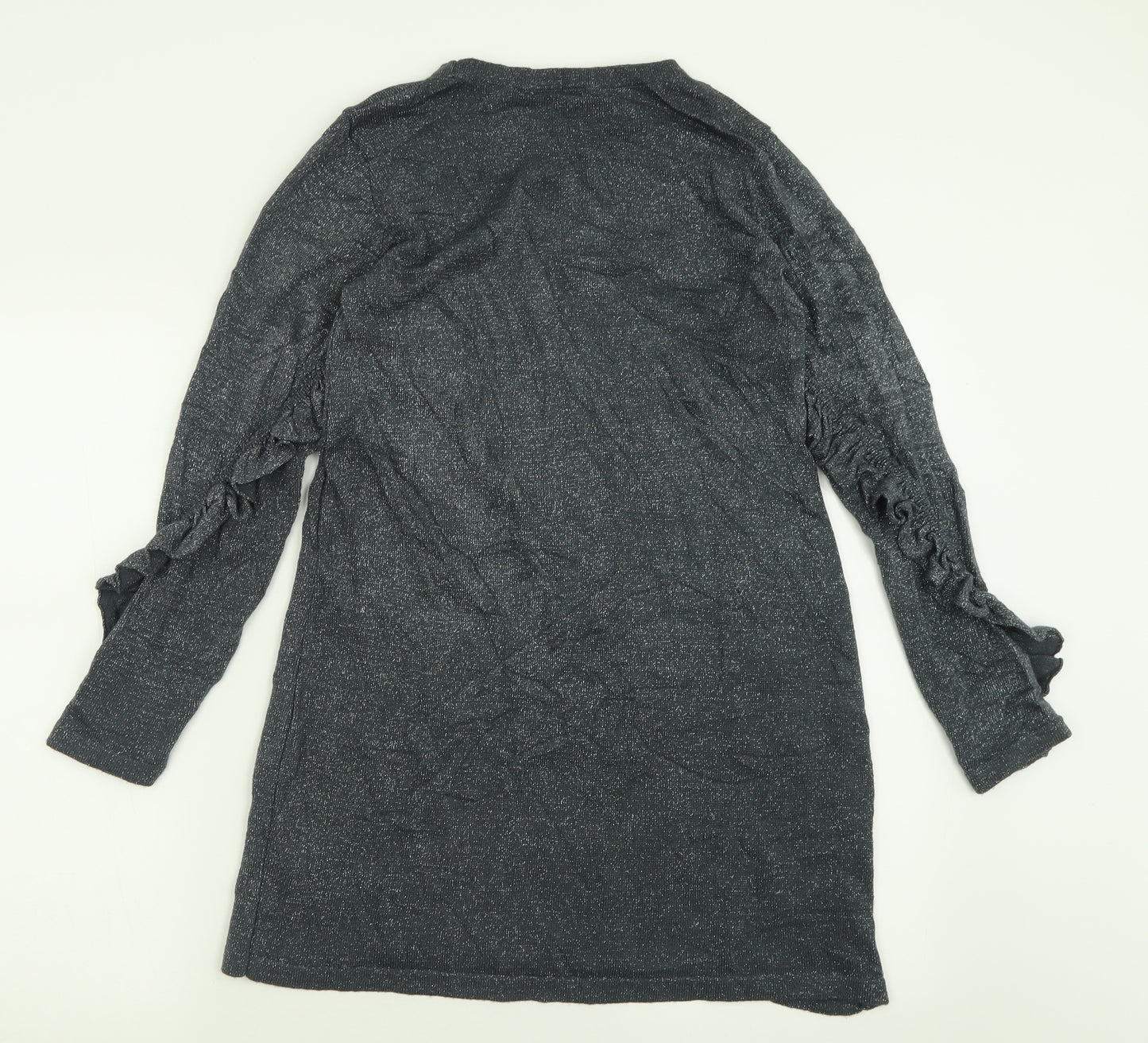 TU Womens Silver  Acrylic Tunic T-Shirt Size 8 Crew Neck - Frill sleeve