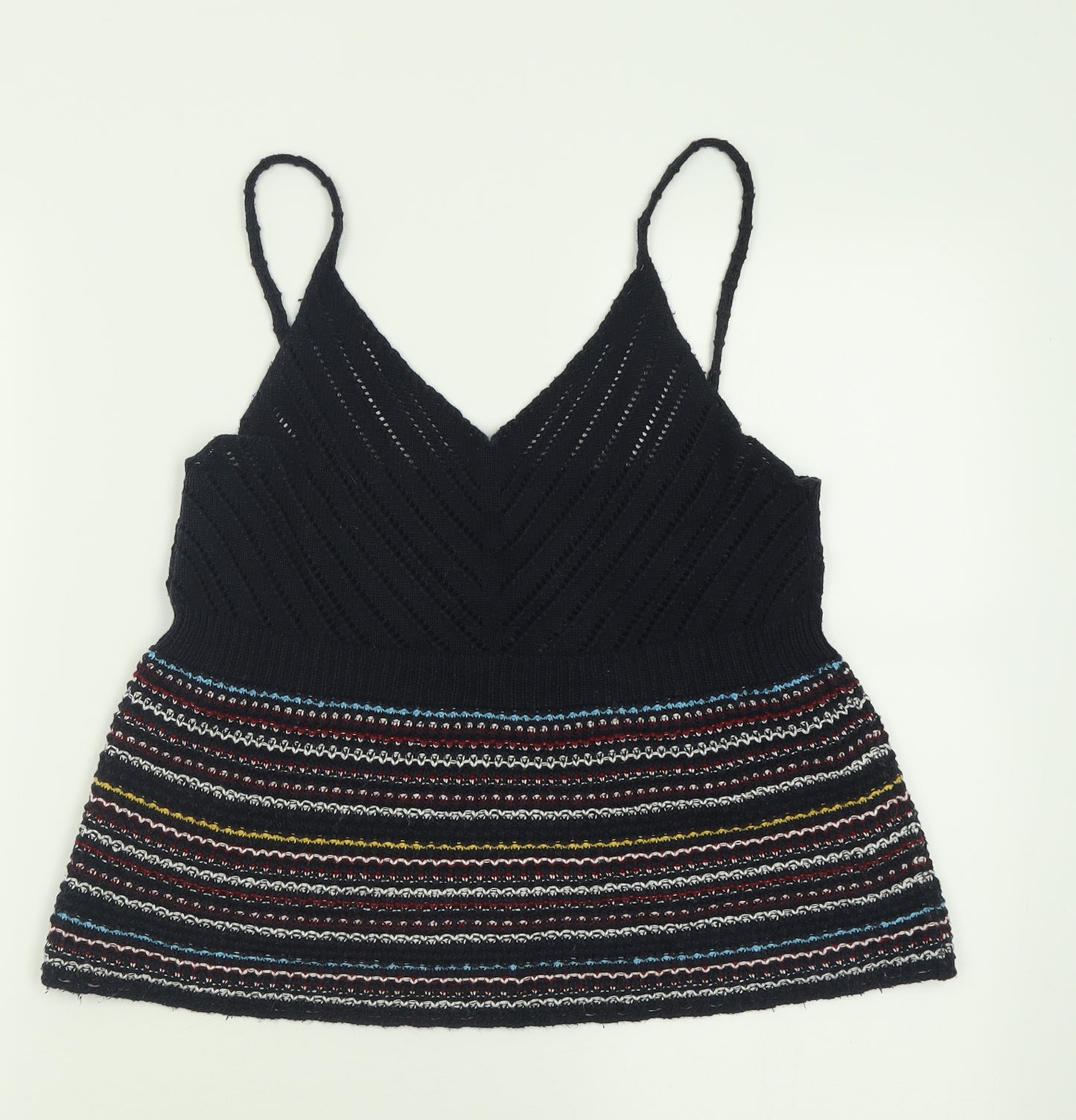 New Look Womens Blue Striped Acrylic Basic Tank Size M V-Neck