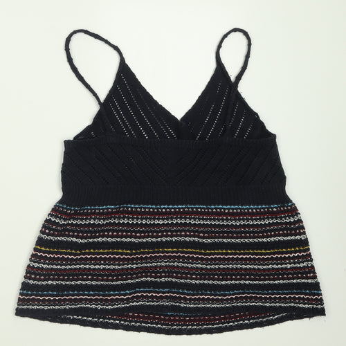 New Look Womens Blue Striped Acrylic Basic Tank Size M V-Neck