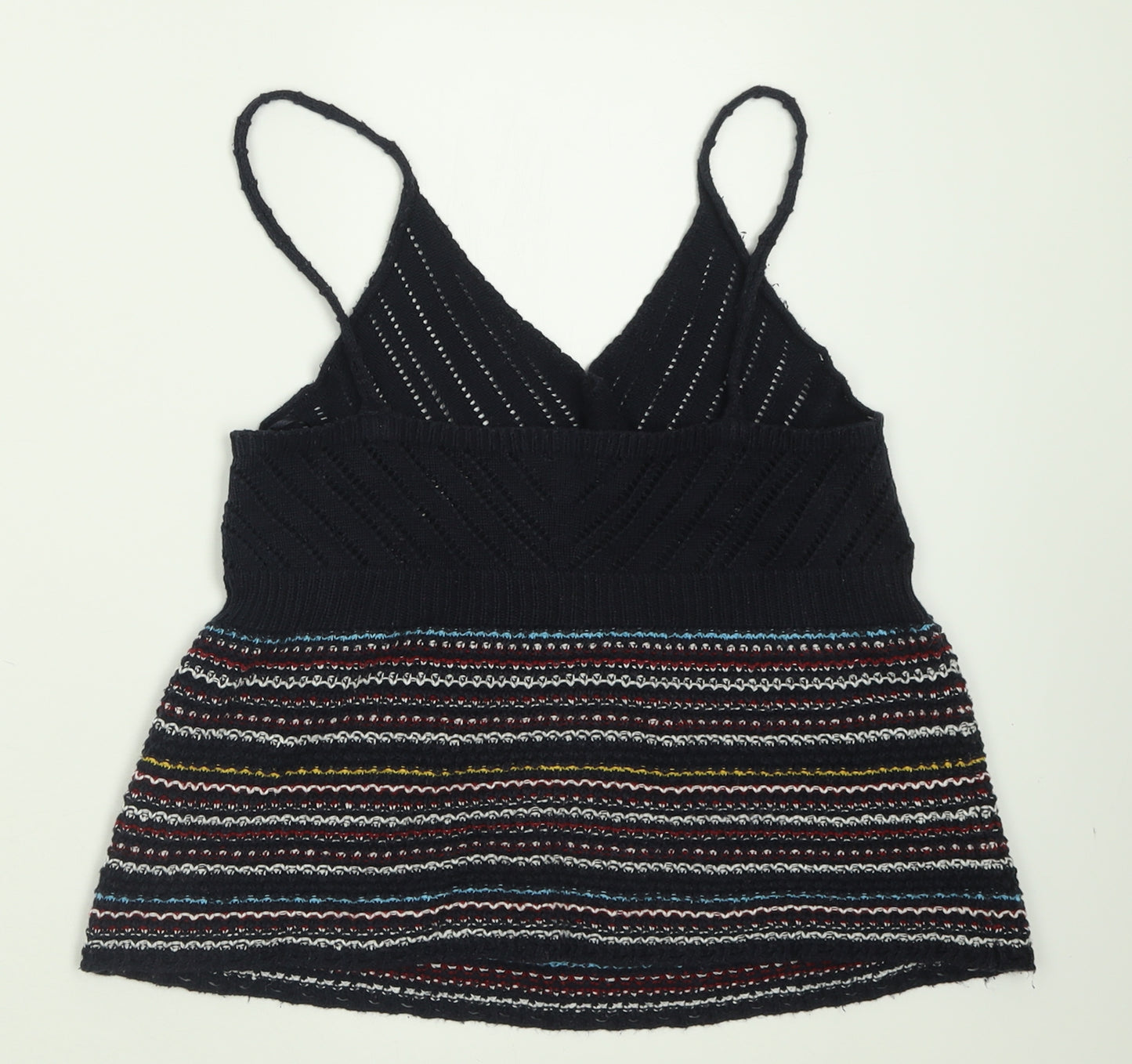 New Look Womens Blue Striped Acrylic Basic Tank Size M V-Neck