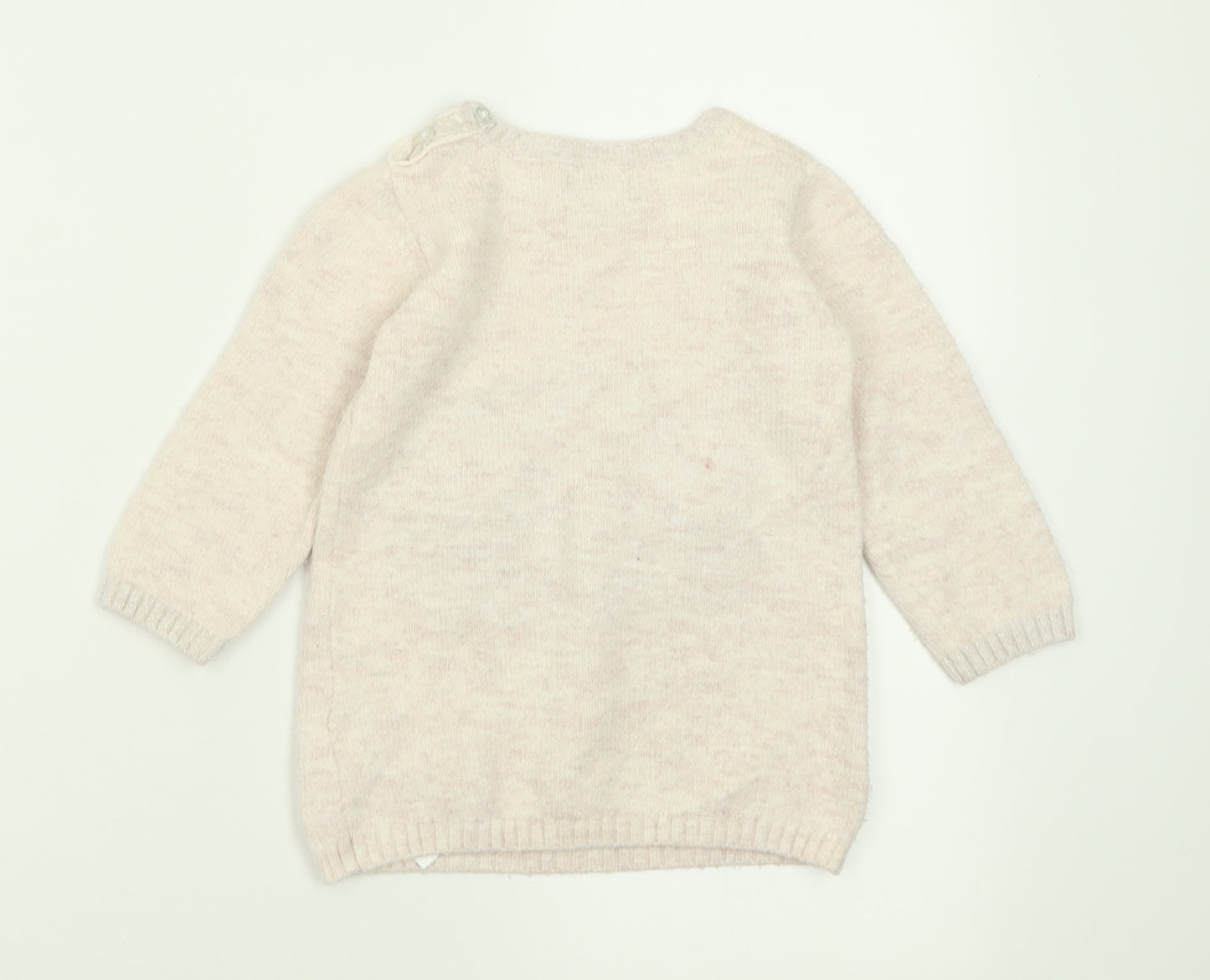 Primark Girls Pink  Acrylic Jumper Dress  Size 18-24 Months  Crew Neck Button - Hedgehog