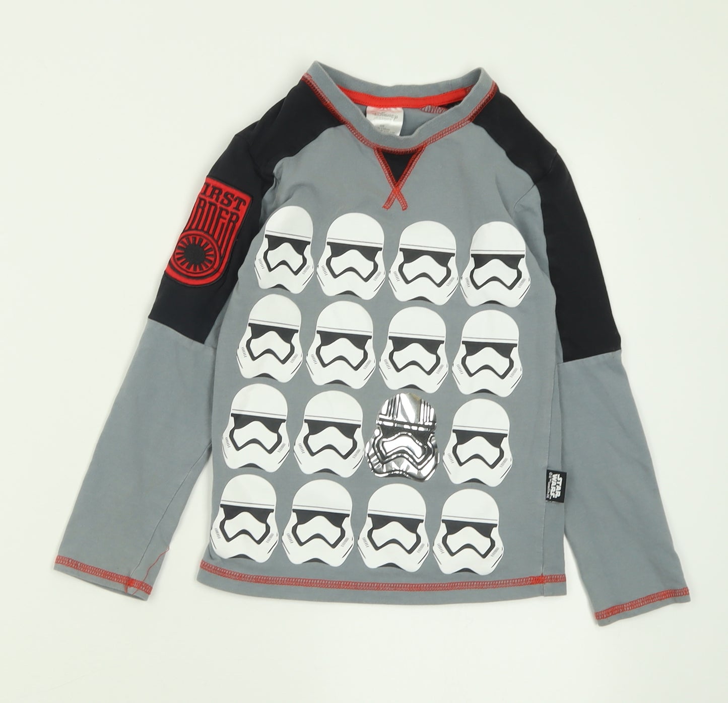 Disney Boys Grey Geometric Cotton Basic Casual Size 5-6 Years Crew Neck Pullover - Star wars