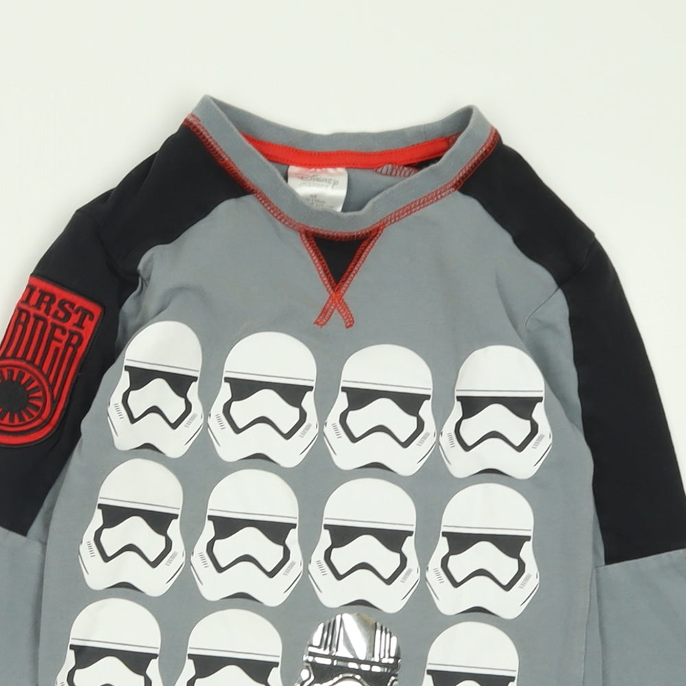Disney Boys Grey Geometric Cotton Basic Casual Size 5-6 Years Crew Neck Pullover - Star wars