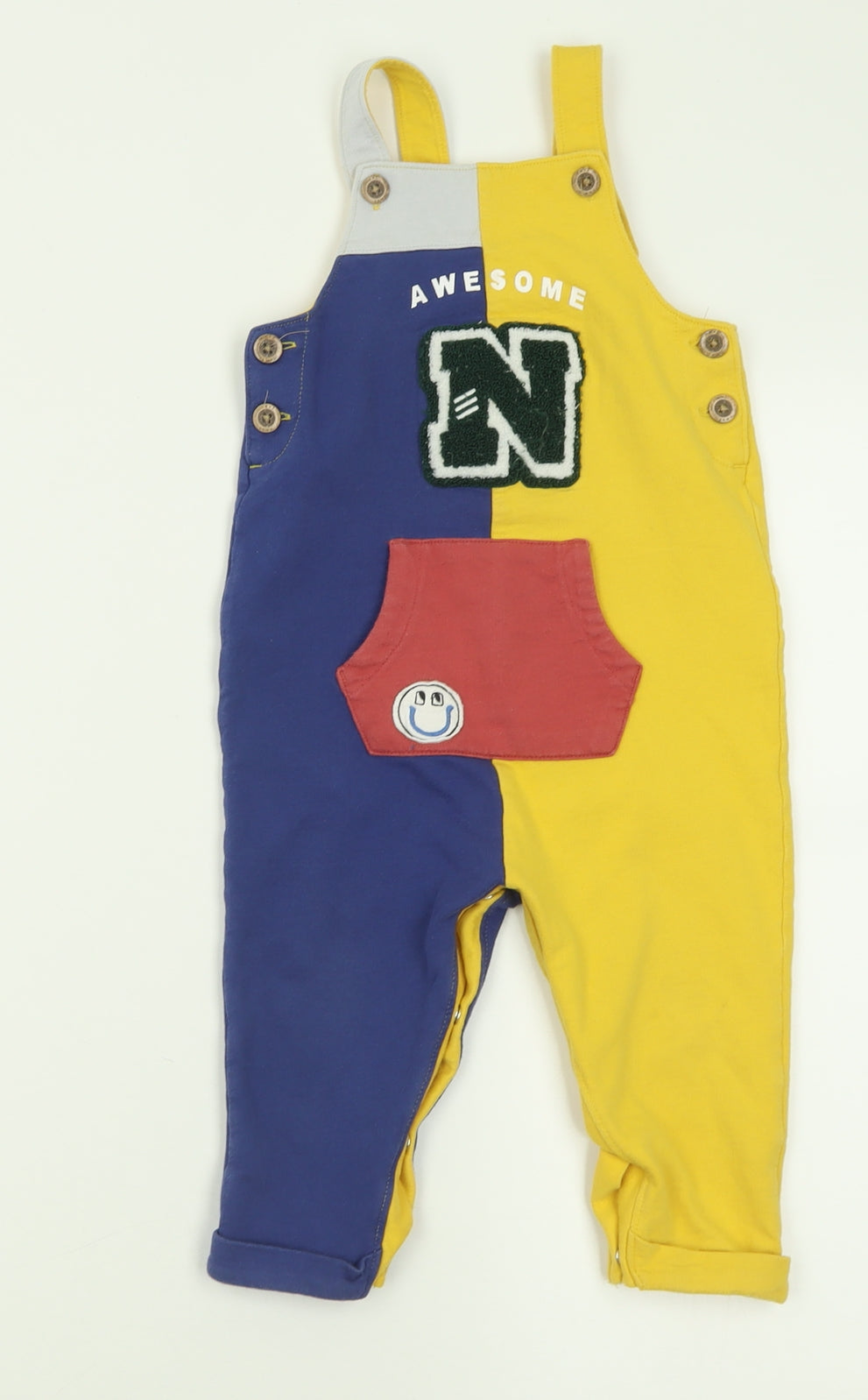 NEXT Boys Multicoloured  Cotton Dungaree One-Piece Size 18-24 Months  Button - Awesome