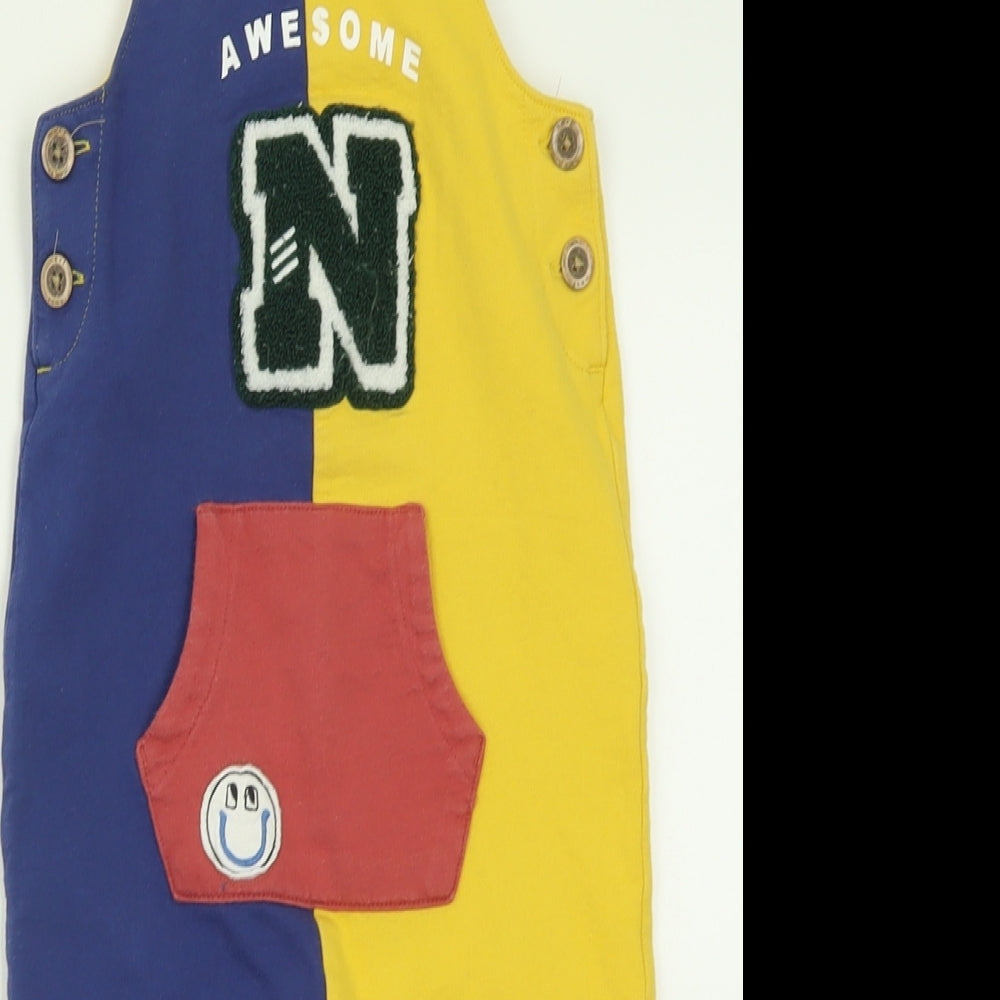 NEXT Boys Multicoloured  Cotton Dungaree One-Piece Size 18-24 Months  Button - Awesome