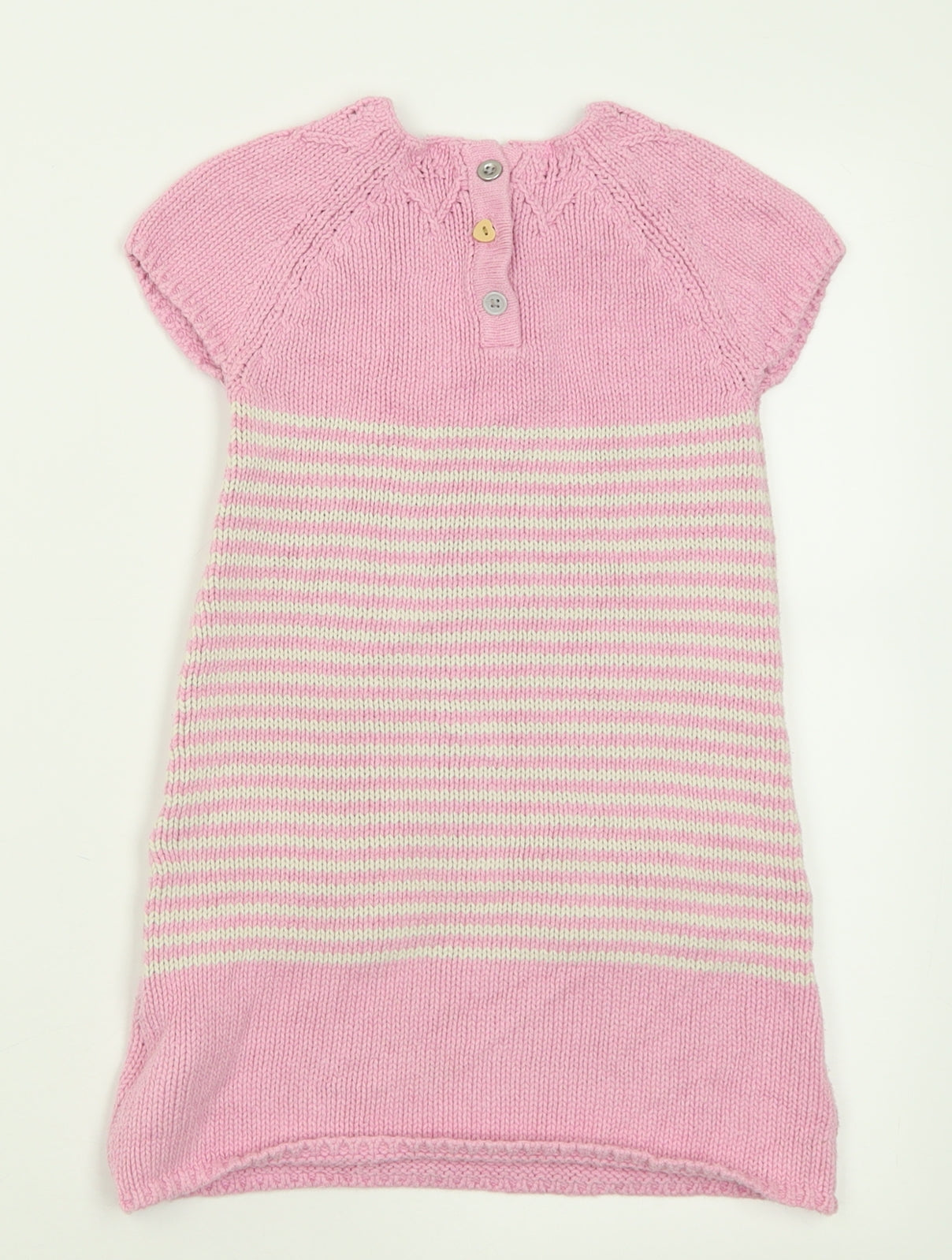 NEXT Girls Pink Striped Cotton A-Line  Size 5-6 Years  Crew Neck Button