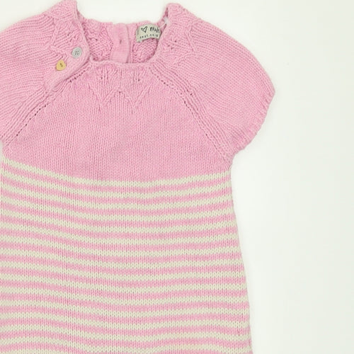 NEXT Girls Pink Striped Cotton A-Line  Size 5-6 Years  Crew Neck Button