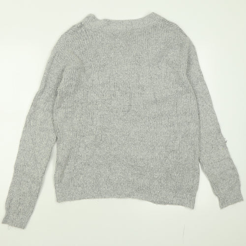 Brave Soul Womens Grey V-Neck  Acrylic Pullover Jumper Size XS