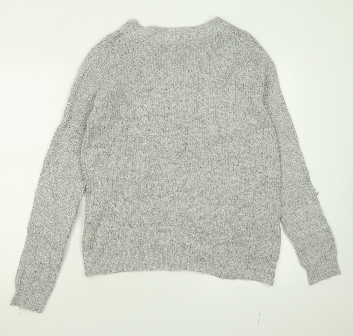 Brave Soul Womens Grey V-Neck  Acrylic Pullover Jumper Size XS
