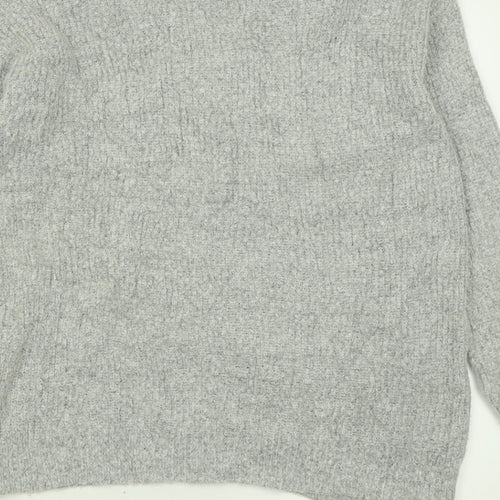 Brave Soul Womens Grey V-Neck  Acrylic Pullover Jumper Size XS
