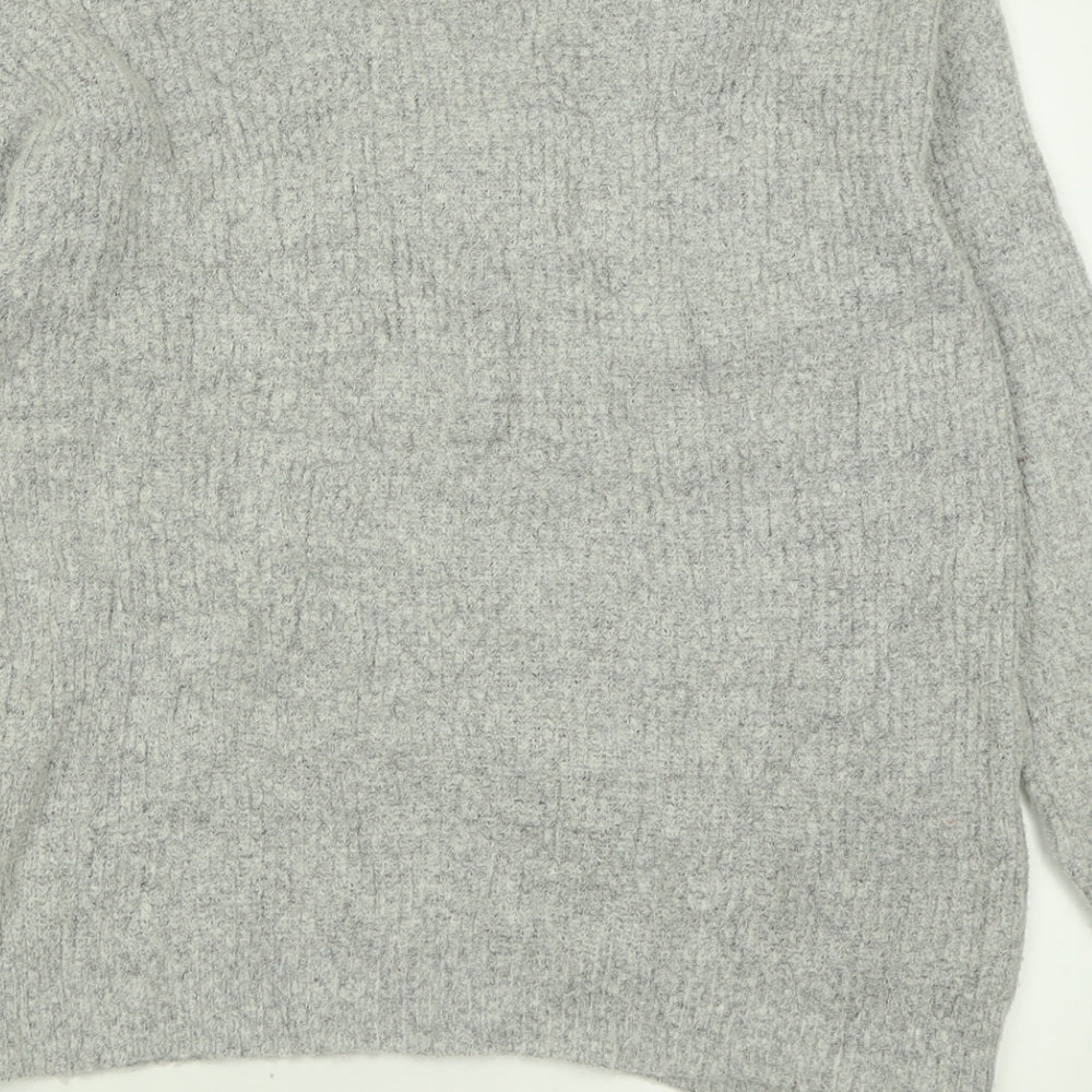 Brave Soul Womens Grey V-Neck  Acrylic Pullover Jumper Size XS