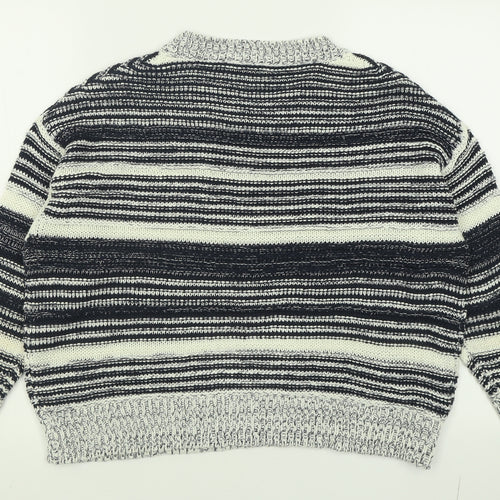 M&Co Womens Blue Crew Neck Striped Acrylic Pullover Jumper Size 14