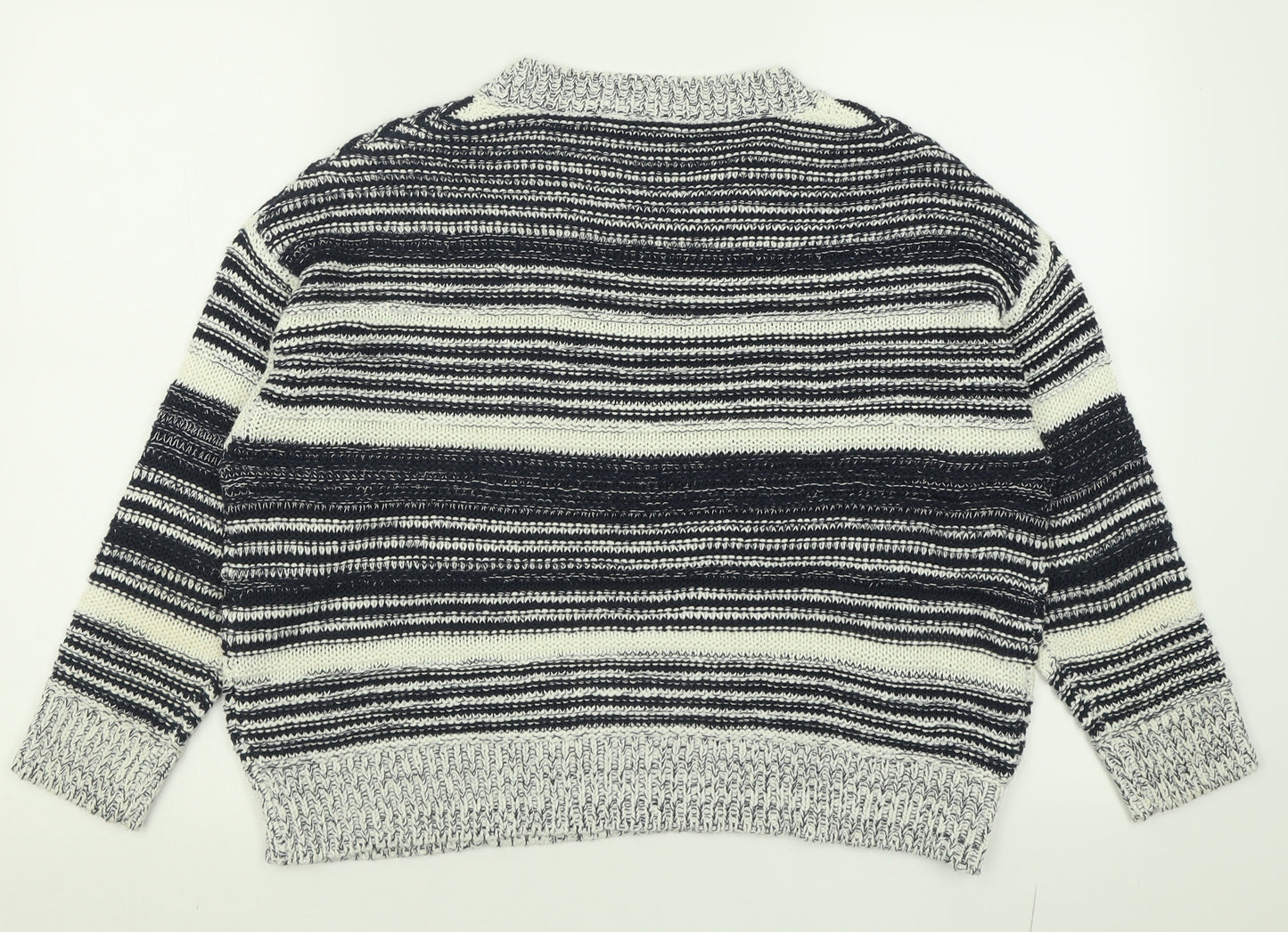 M&Co Womens Blue Crew Neck Striped Acrylic Pullover Jumper Size 14
