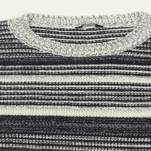 M&Co Womens Blue Crew Neck Striped Acrylic Pullover Jumper Size 14