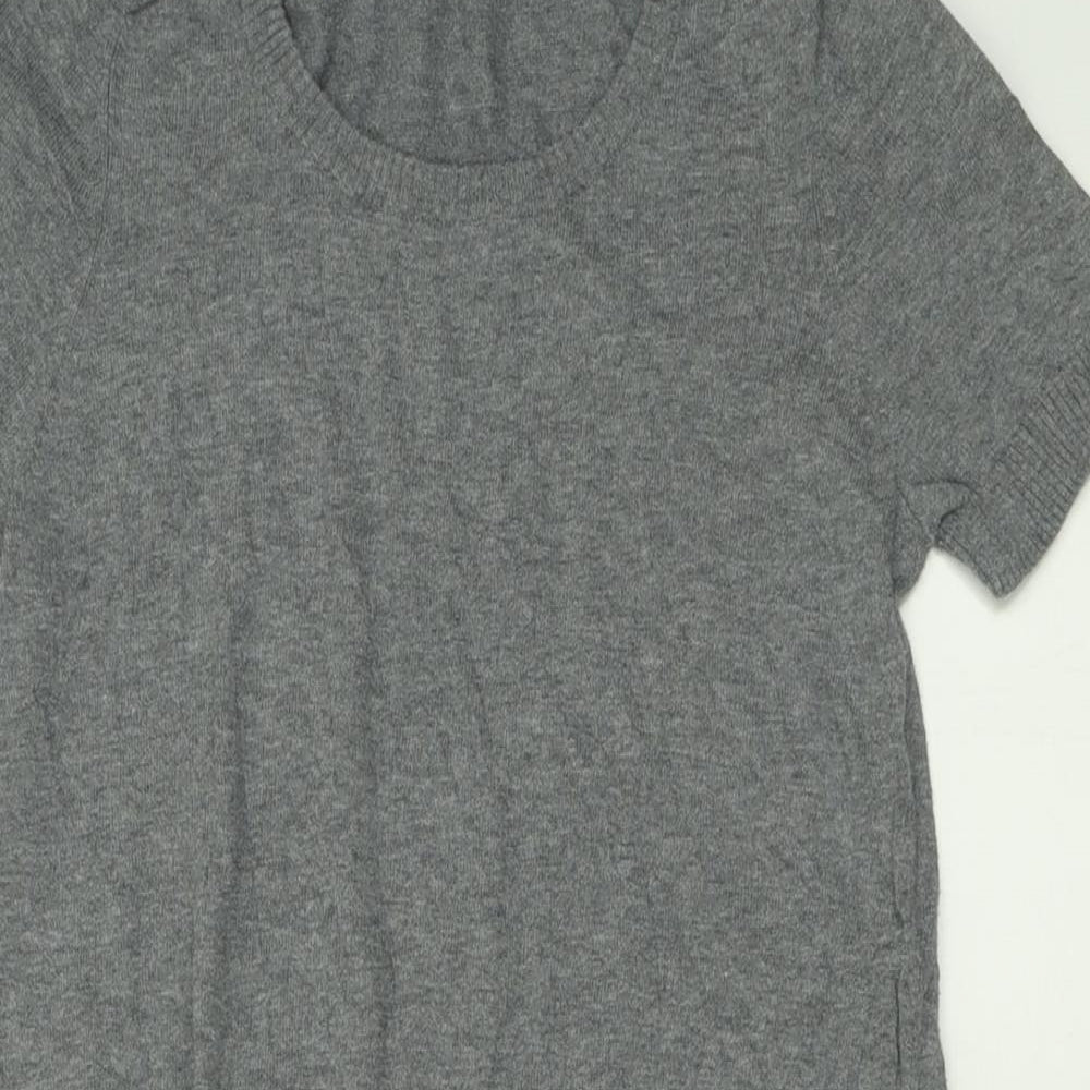 Topshop Womens Grey Floral Cotton Jumper Dress  Size 8  Crew Neck Pullover