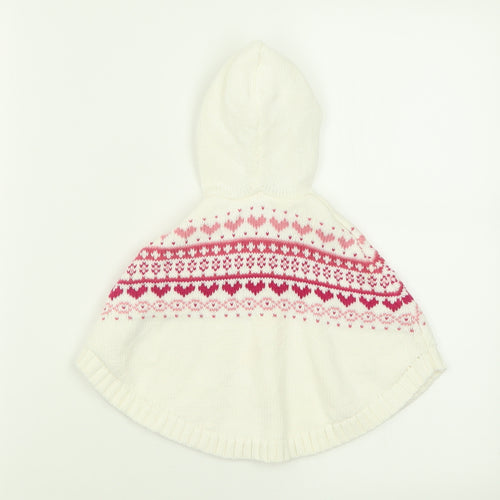 Matalan Girls White Geometric Cotton Cape Jumper Size 3-6 Months  Button