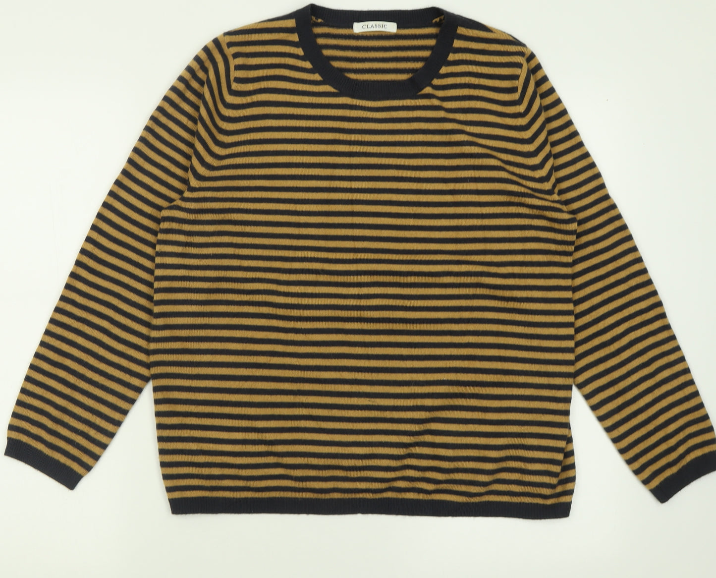 Marks and Spencer Womens Brown Crew Neck Striped Acrylic Pullover Jumper Size 16