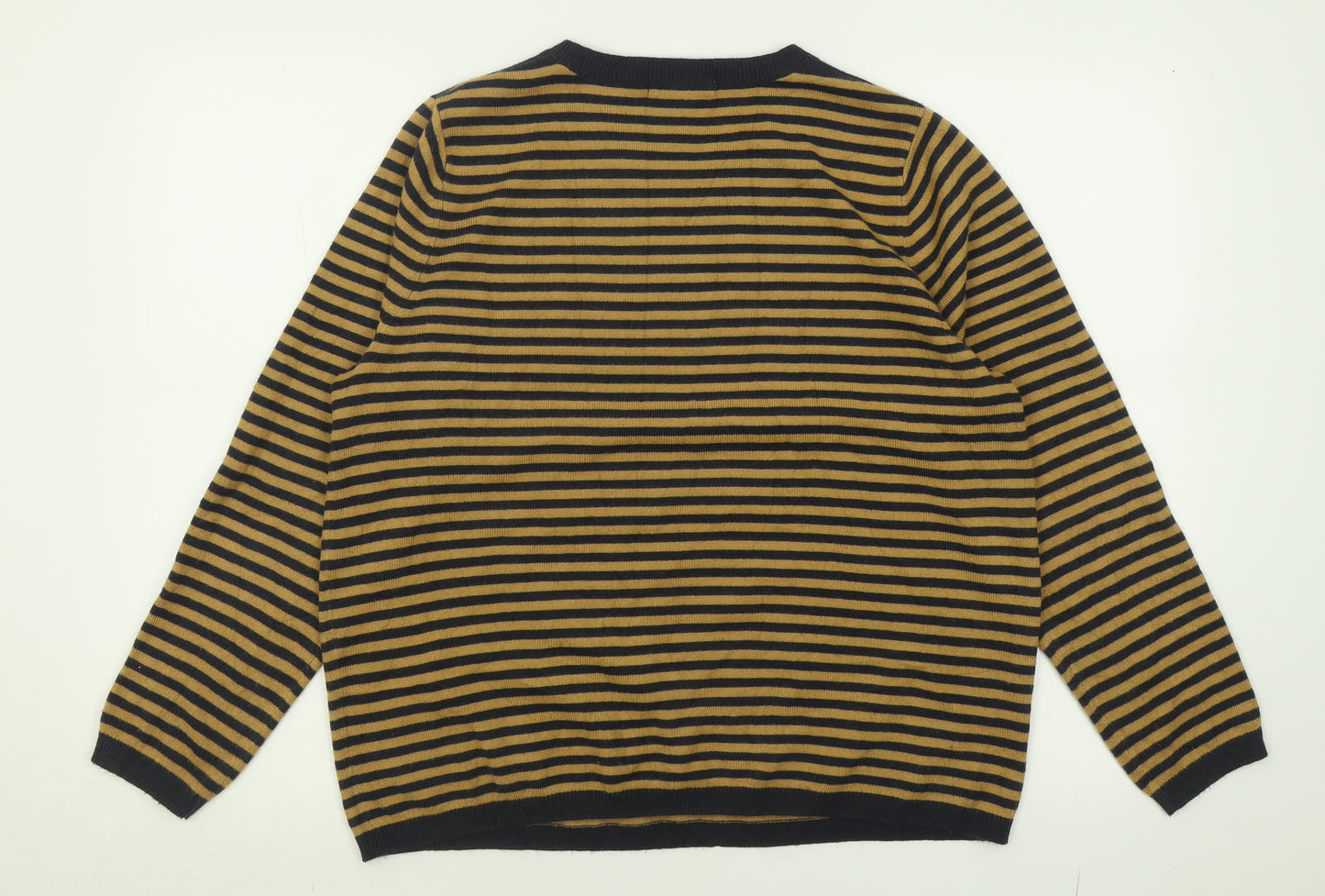 Marks and Spencer Womens Brown Crew Neck Striped Acrylic Pullover Jumper Size 16