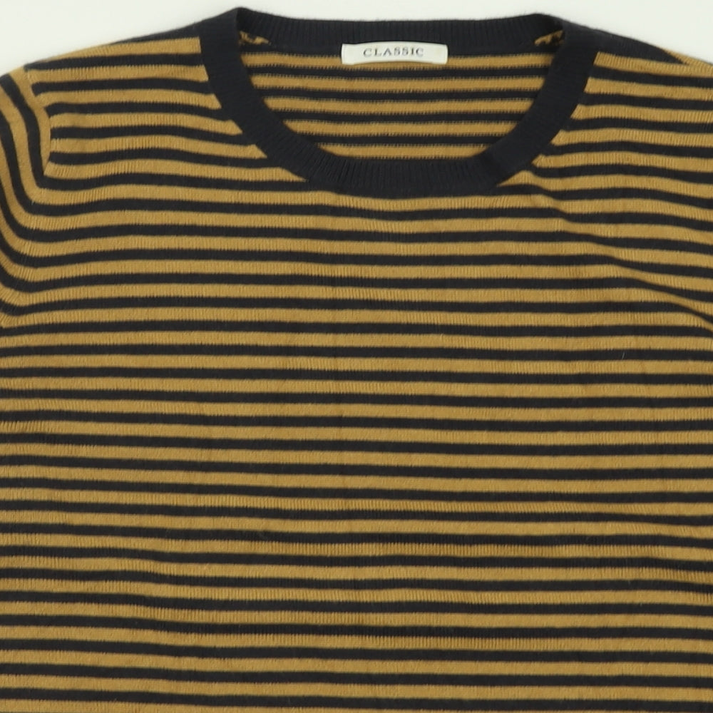 Marks and Spencer Womens Brown Crew Neck Striped Acrylic Pullover Jumper Size 16