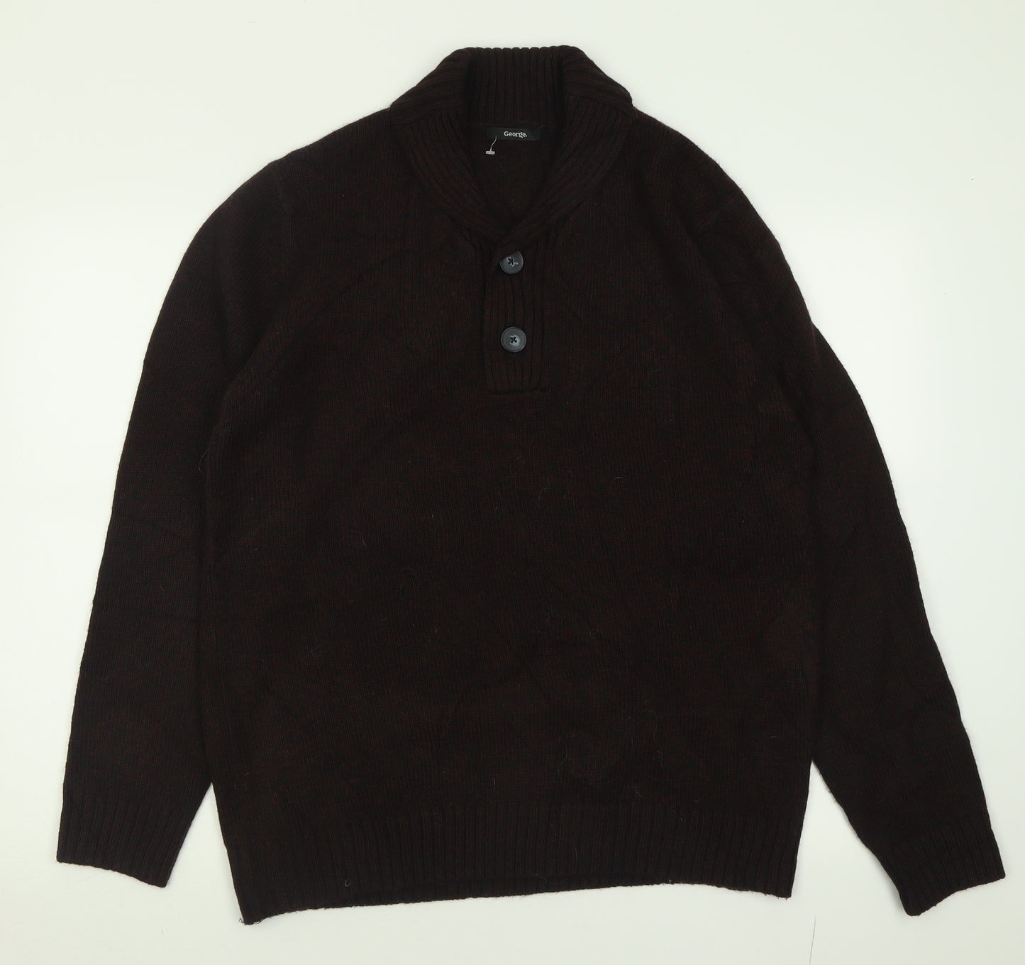 George Mens Purple V-Neck  Acrylic Pullover Jumper Size L