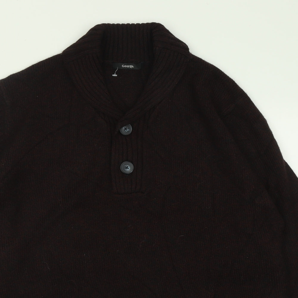 George Mens Purple V-Neck  Acrylic Pullover Jumper Size L