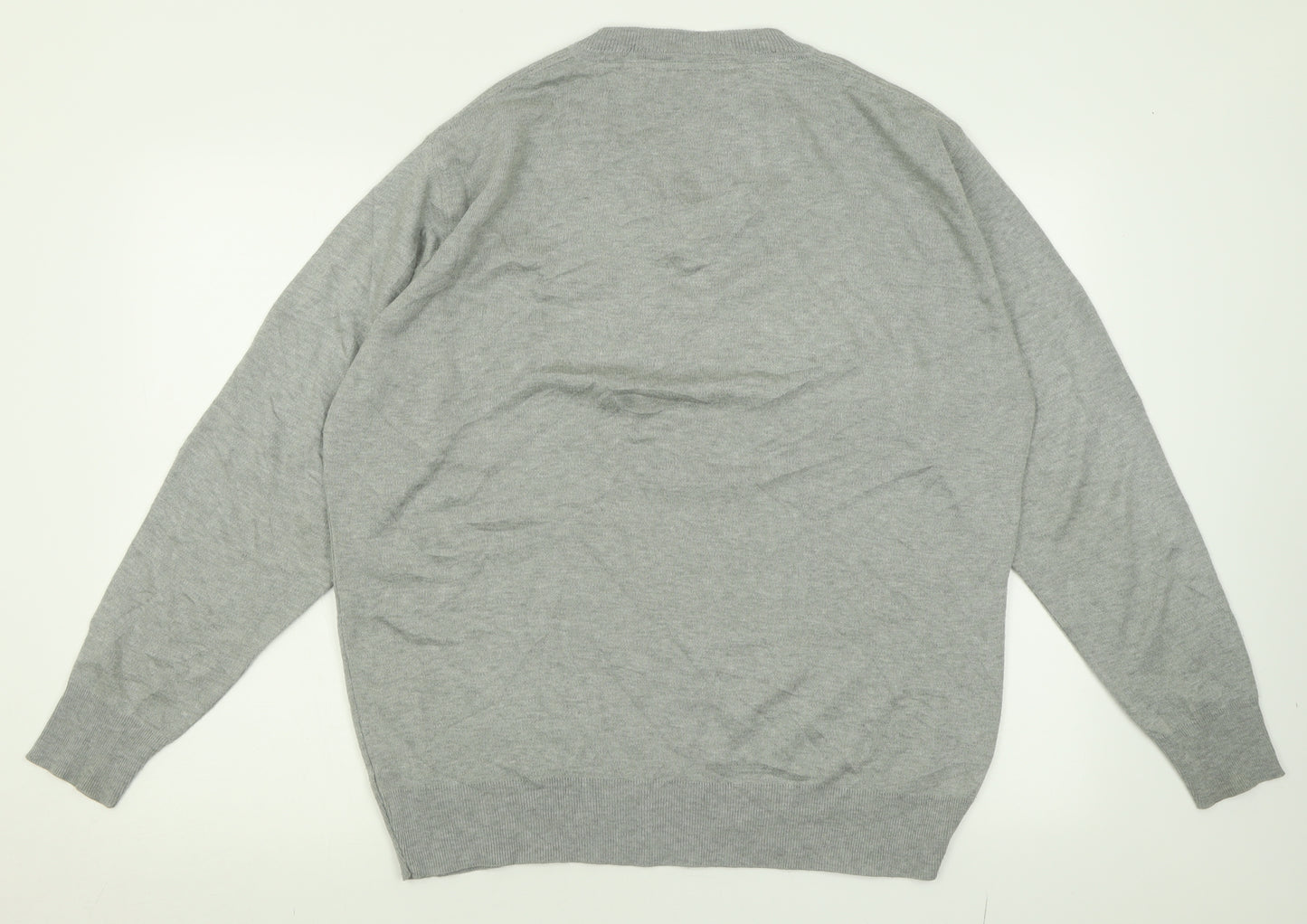 HUGO BOSS Mens Grey V-Neck  Cotton Pullover Jumper Size XL