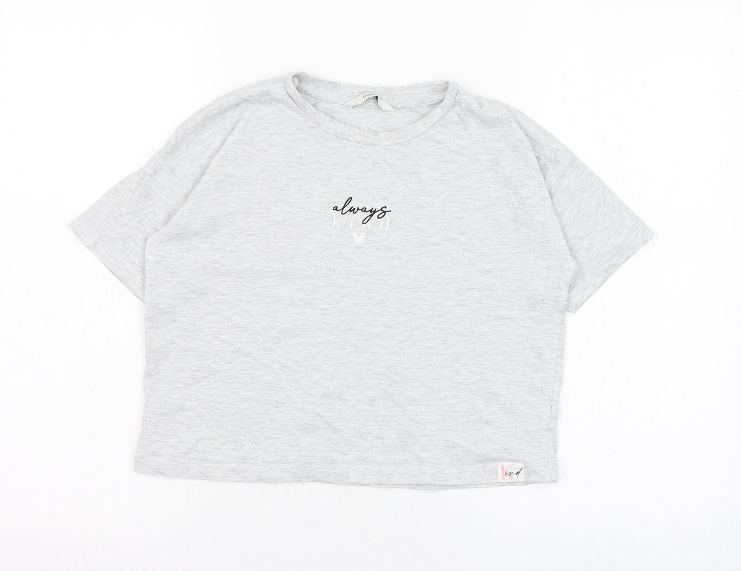 George Girls Grey  Cotton Basic T-Shirt Size 10-11 Years Round Neck Pullover