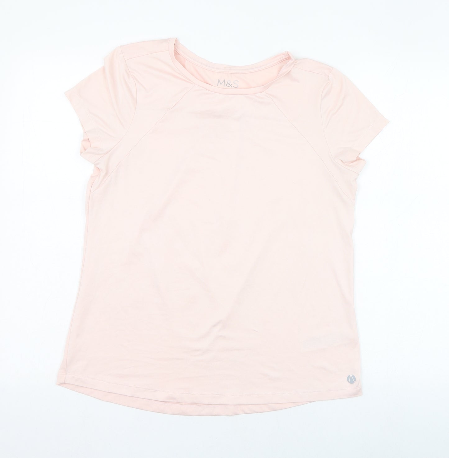 Marks and Spencer Womens Pink  Polyester Basic T-Shirt Size 12 Round Neck Pullover