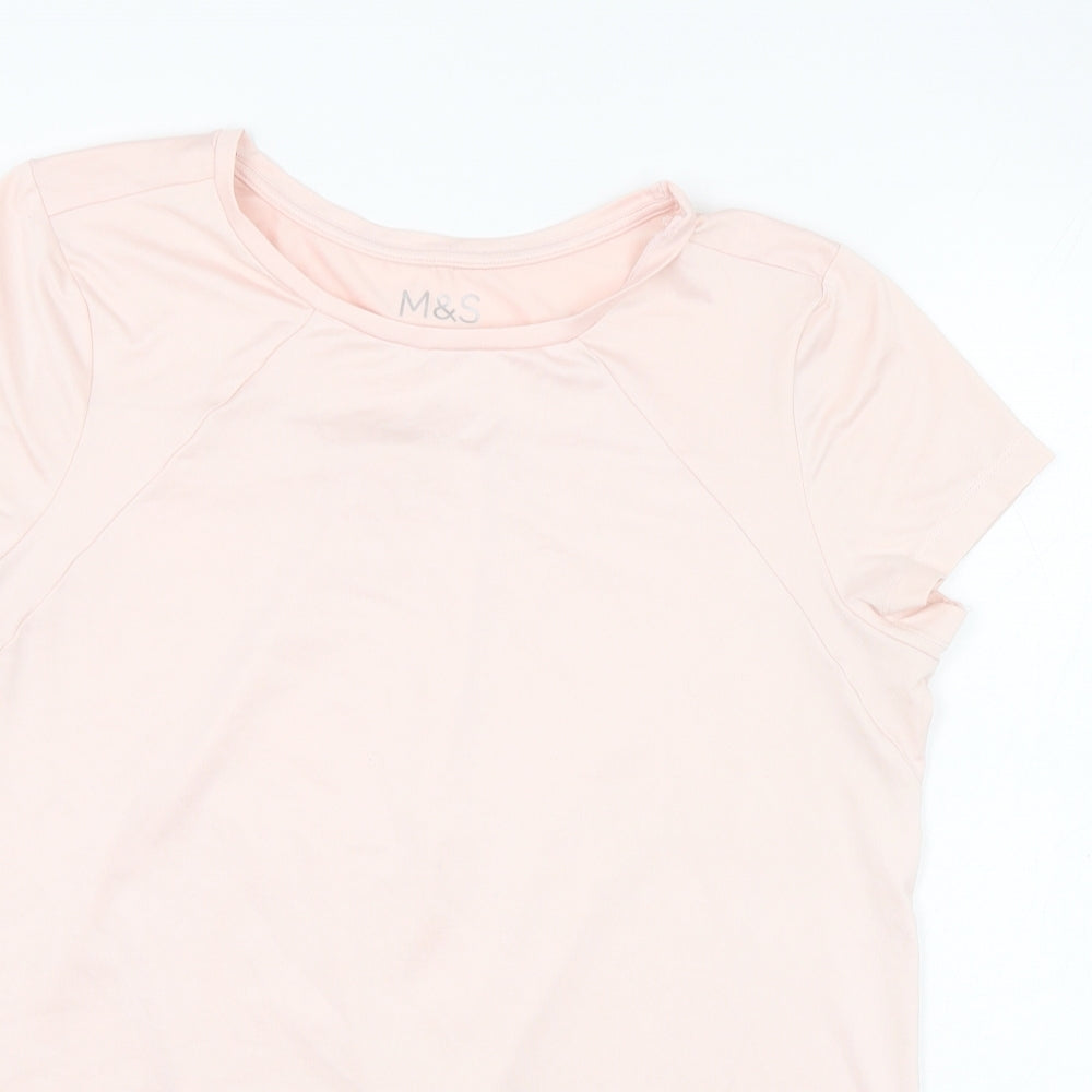 Marks and Spencer Womens Pink  Polyester Basic T-Shirt Size 12 Round Neck Pullover