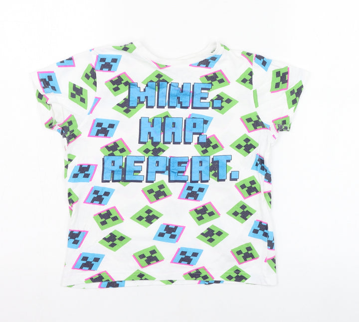 Primark Boys White Cotton Basic T-Shirt Size 7-8 Years Round Neck Pullover - Minecraft