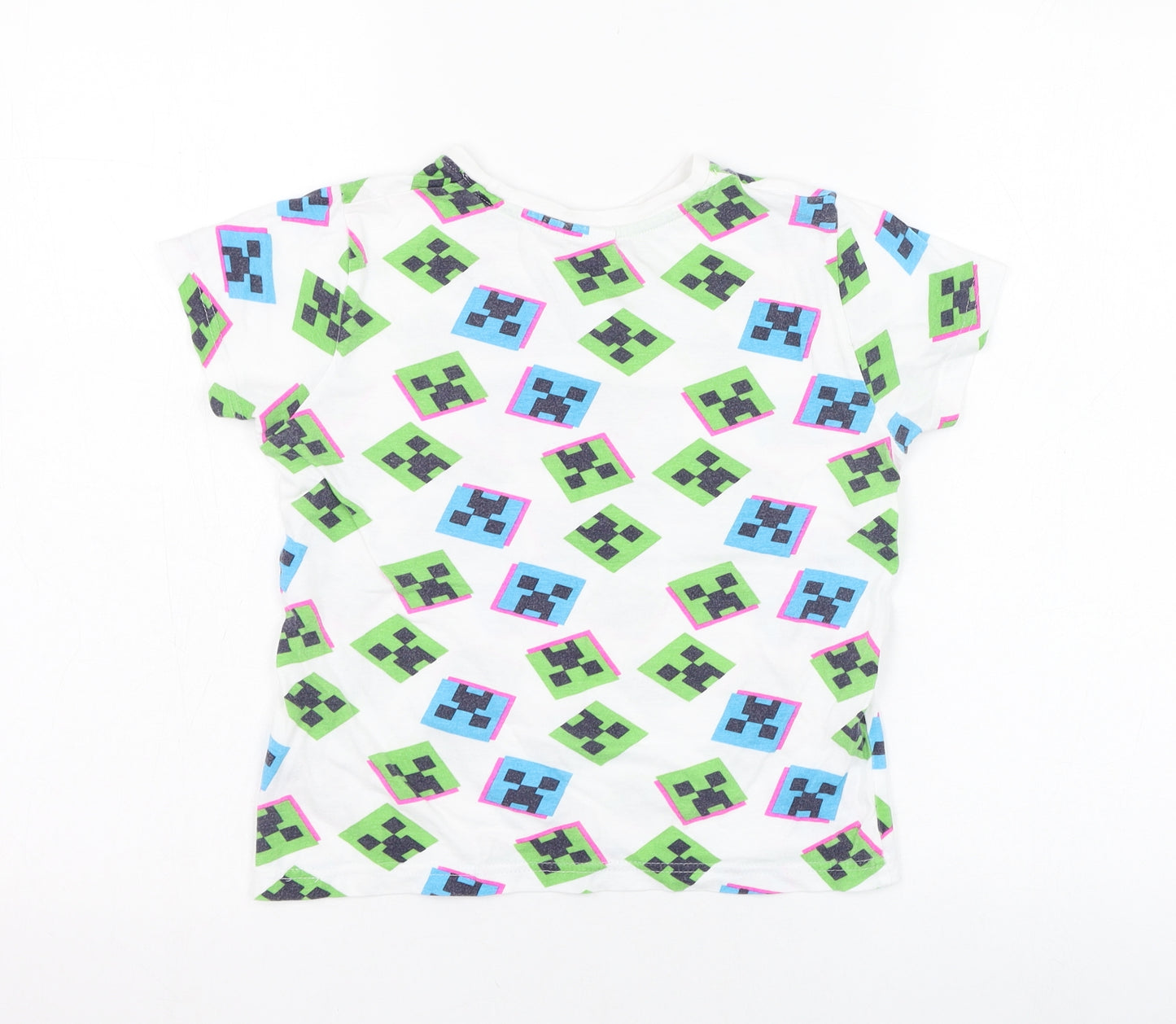 Primark Boys White  Cotton Basic T-Shirt Size 7-8 Years Round Neck Pullover - Minecraft