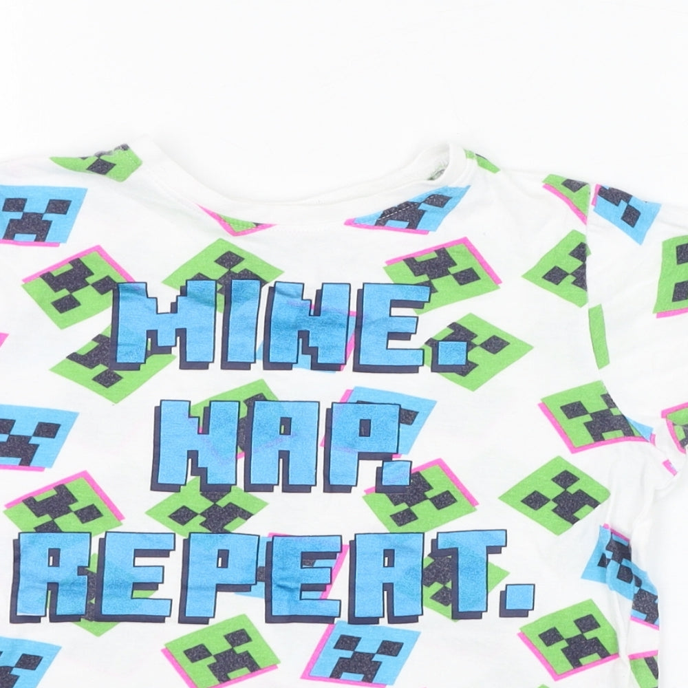 Primark Boys White  Cotton Basic T-Shirt Size 7-8 Years Round Neck Pullover - Minecraft