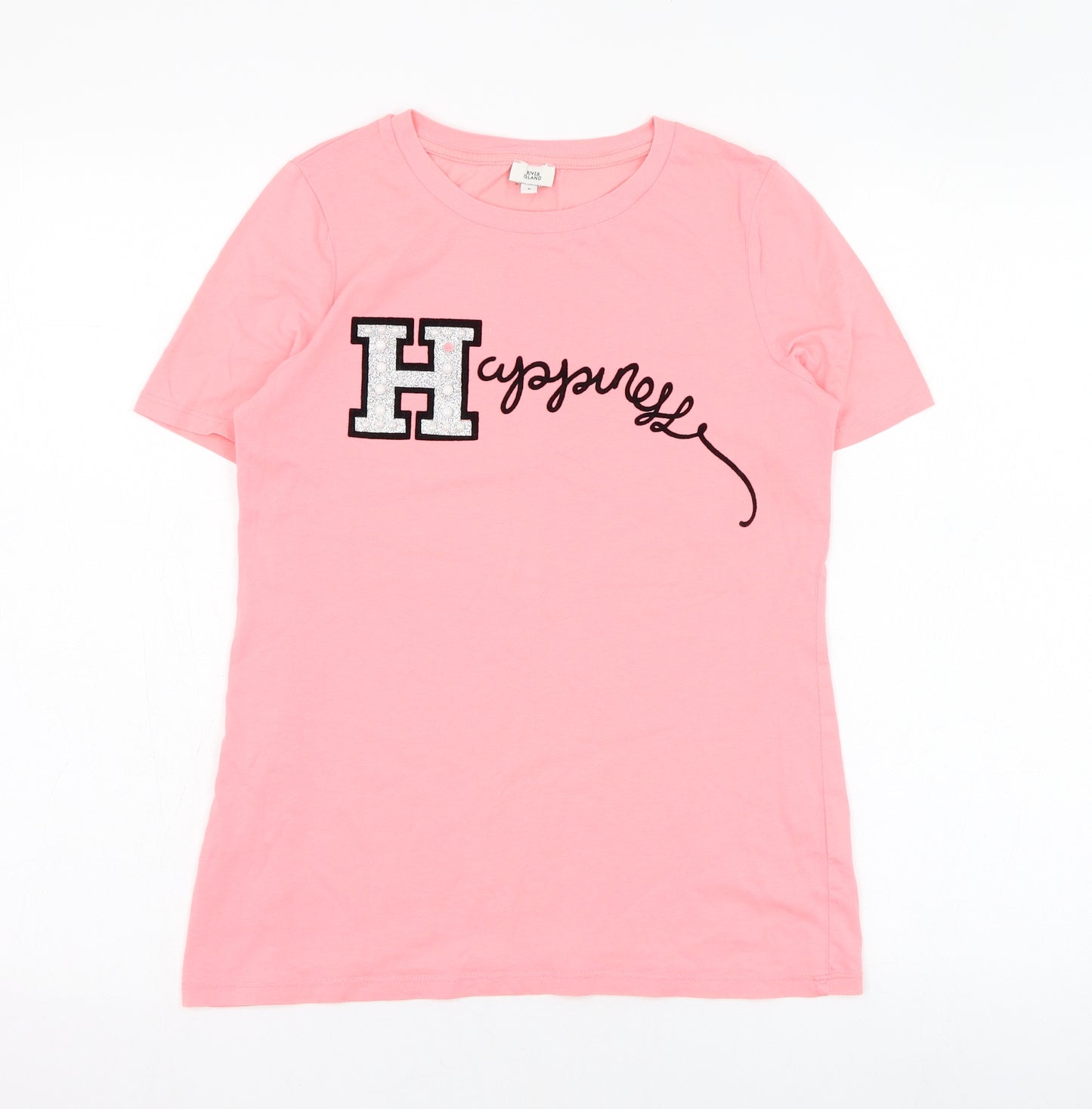 River Island Womens Pink  Cotton Basic T-Shirt Size 6 Round Neck